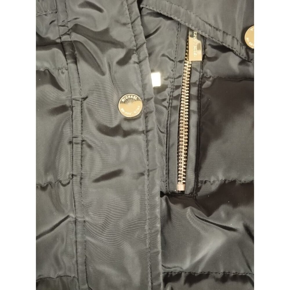 Michael Kors Women S Black Long Puffer Jacket Quilted Gold Hardware Logo - Picture 4 of 5